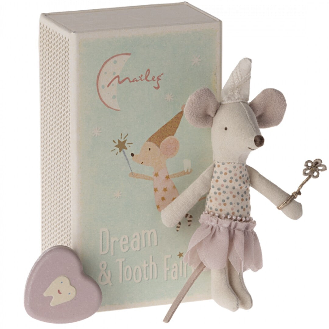 maileg knuffelmuis kleine zus in luciferdoosje - tandenfee - 11 cm | 17-4104-00 | 0