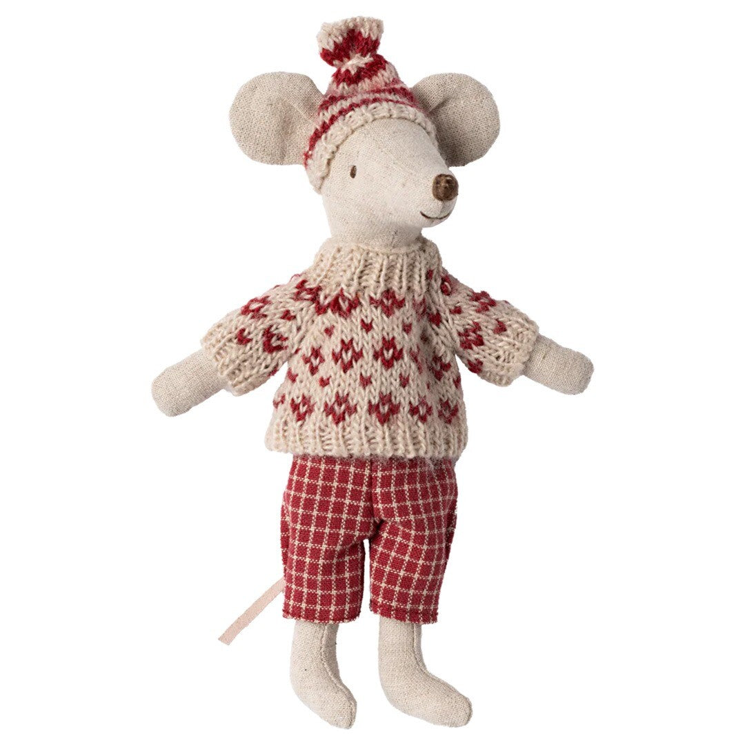 maileg knuffelmuis moeder op ski's - red - 15 cm | 17-4304-00 | 1
