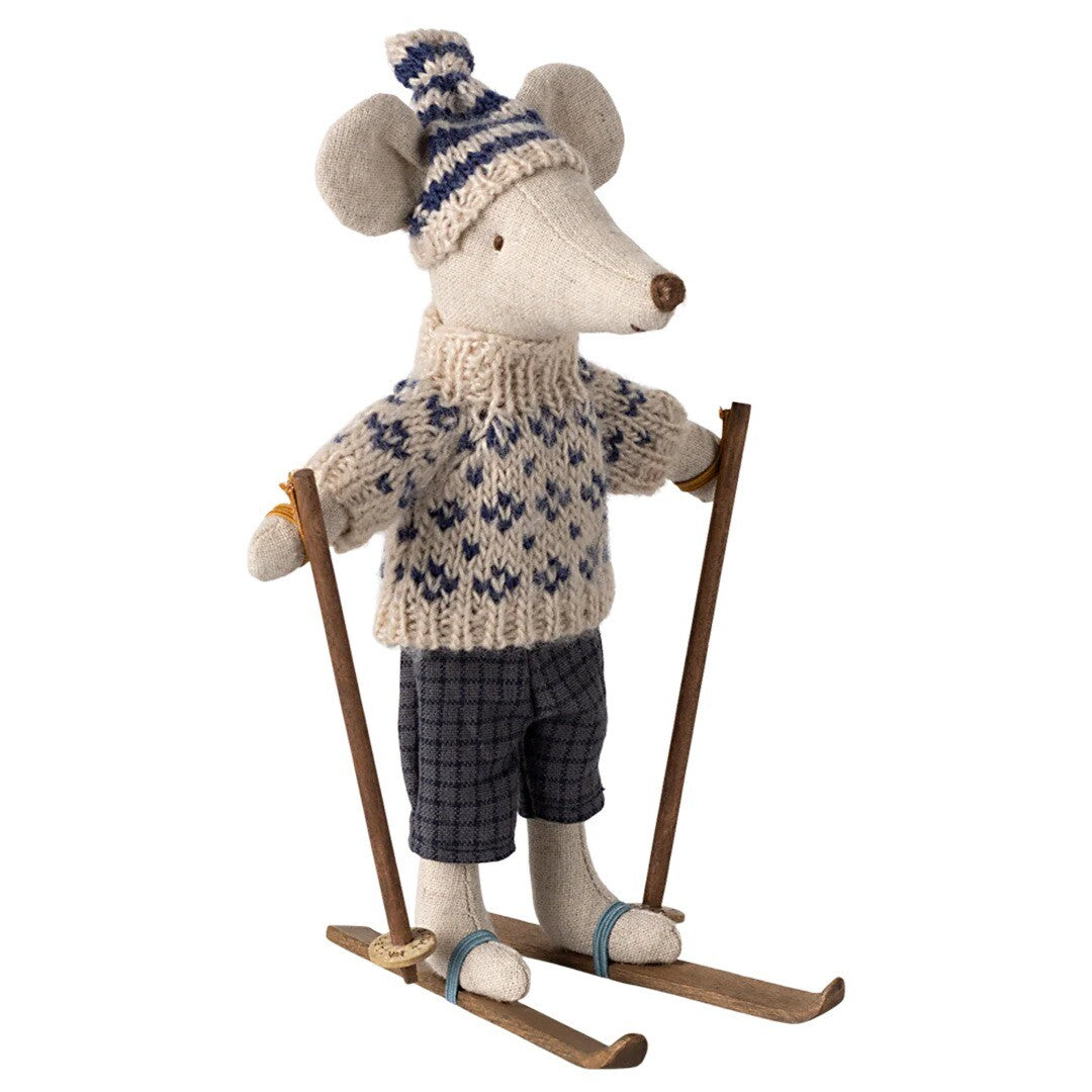 maileg knuffelmuis vader op ski's - blauw - 15 cm | 17-4305-00 | 0