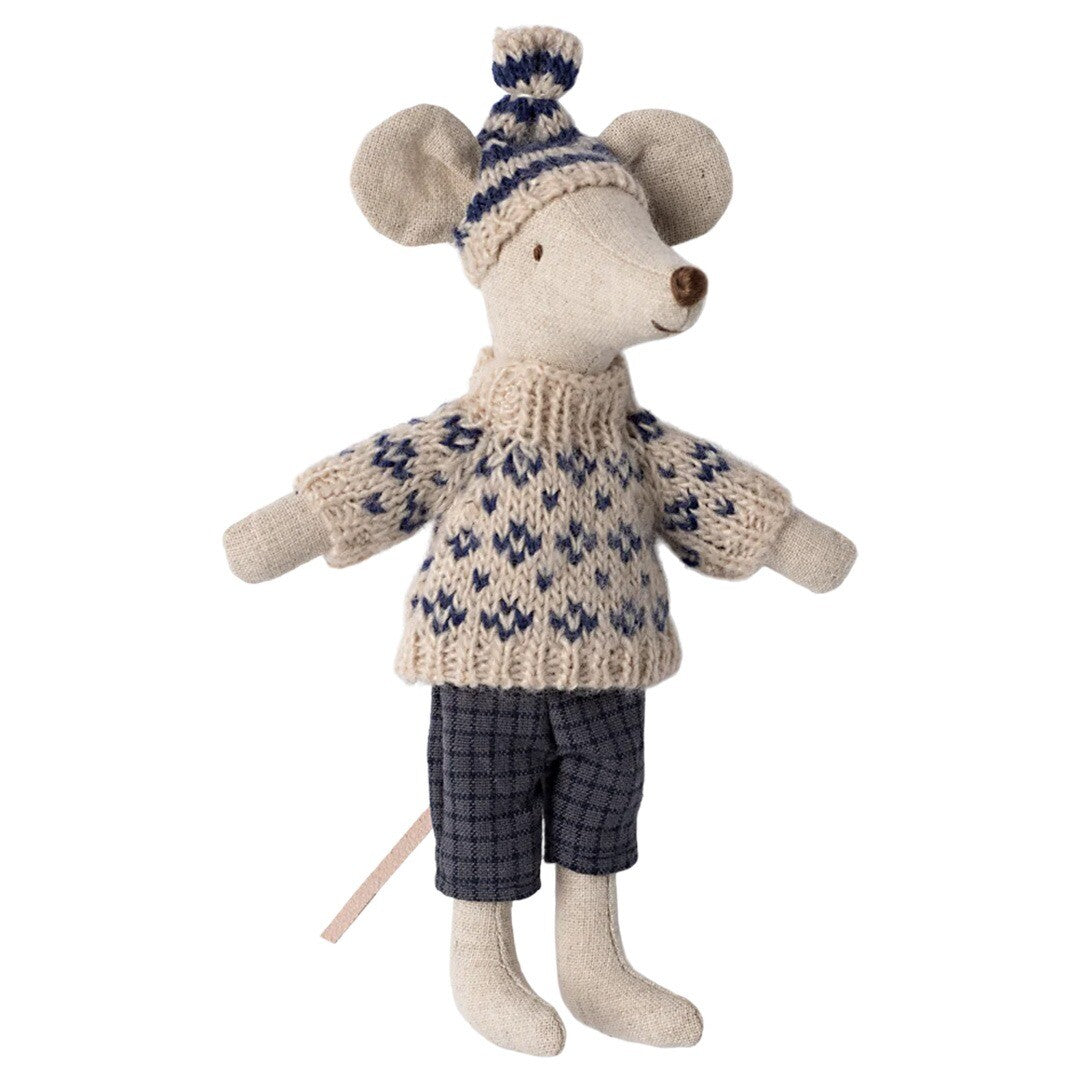 maileg knuffelmuis vader op ski's - blauw - 15 cm | 17-4305-00 | 1