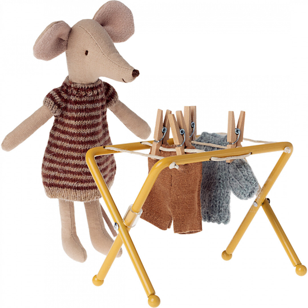maileg poppenhuis droogrek met knijpertjes - okergeel - 8 cm | 11-3102-00 | 2