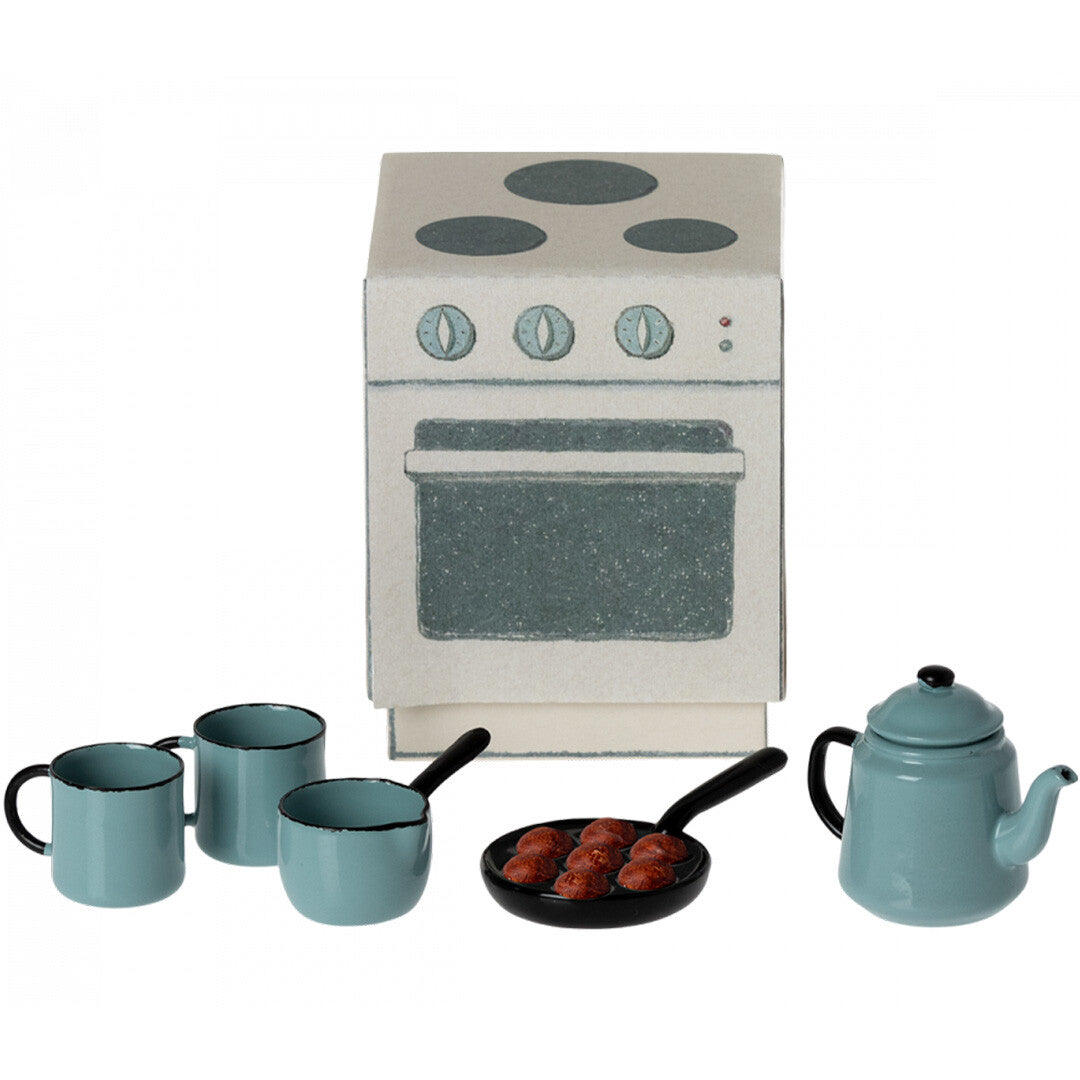 maileg poppenhuis fornuis met kookset - 7 cm | 11-3118-00 | 0