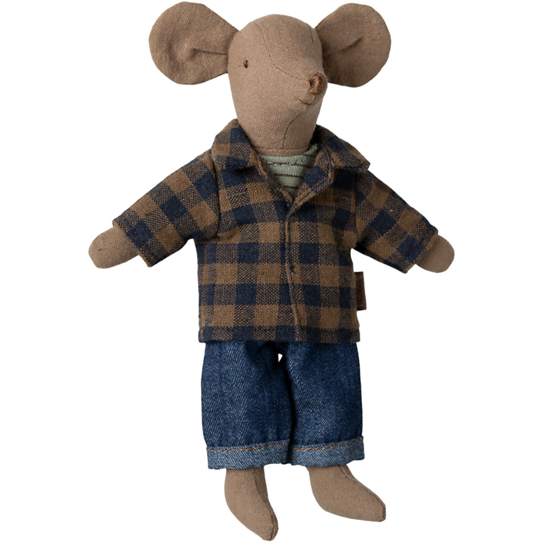maileg poppenkleding vader - bruin geruit overhemd en denim broek - 15 cm | 17-5310-00 | 2