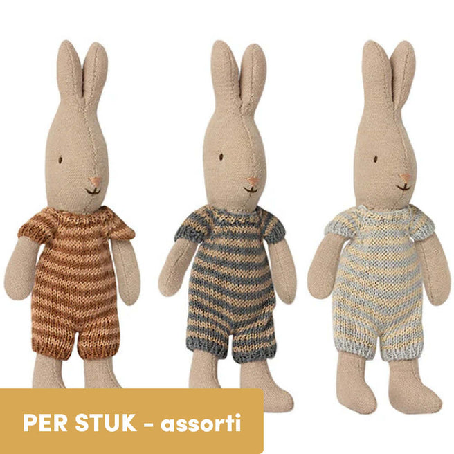 maileg knuffelkonijn rabbit in romper - micro - 16 cm - assorti | 16-1023-00 | 0