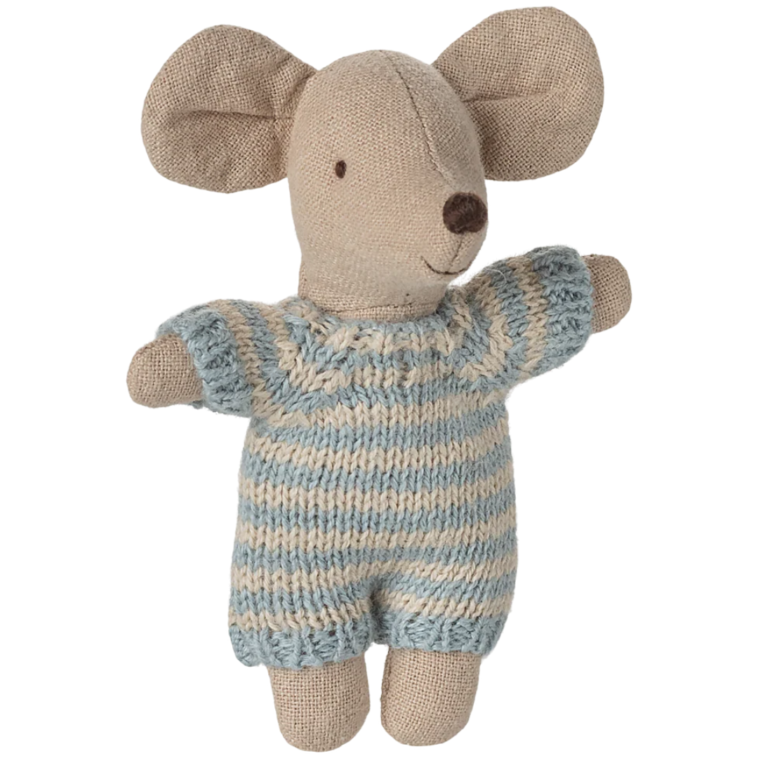 maileg knuffelmuis babymuis in poppenreiswieg - blue - 9,5 cm | 17-5003-00 | 3