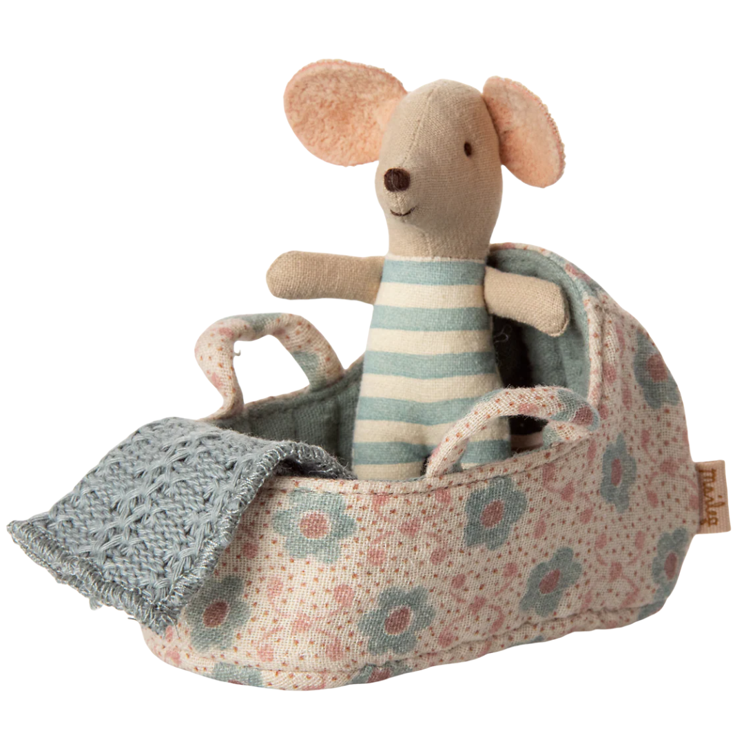 maileg poppenreiswieg voor babymuis - blauw - 9,5 cm | 11-5411-00 | 2