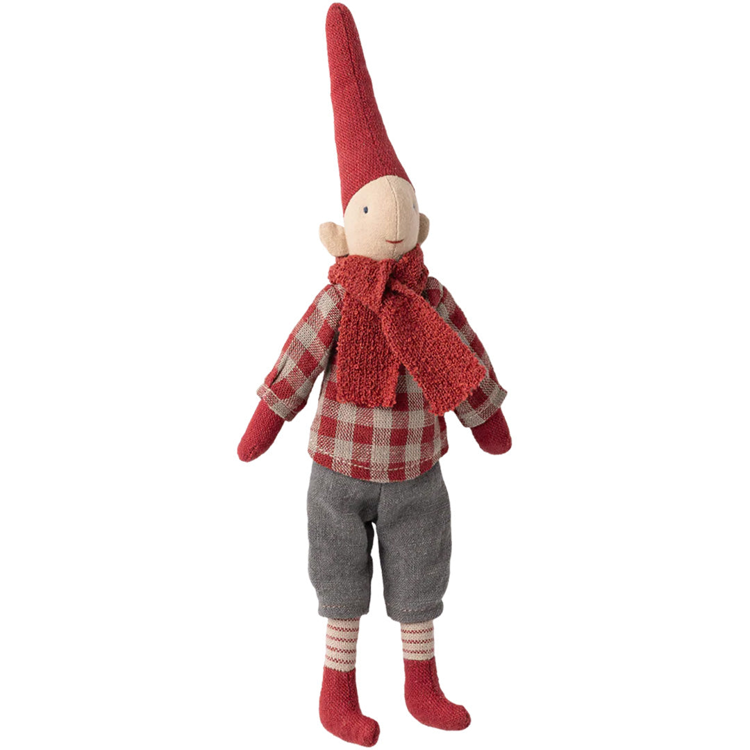 maileg decoratie pixie jongen - rood geblokt shirt - maat 1 - 26 cm | 14-5414-00 | 0