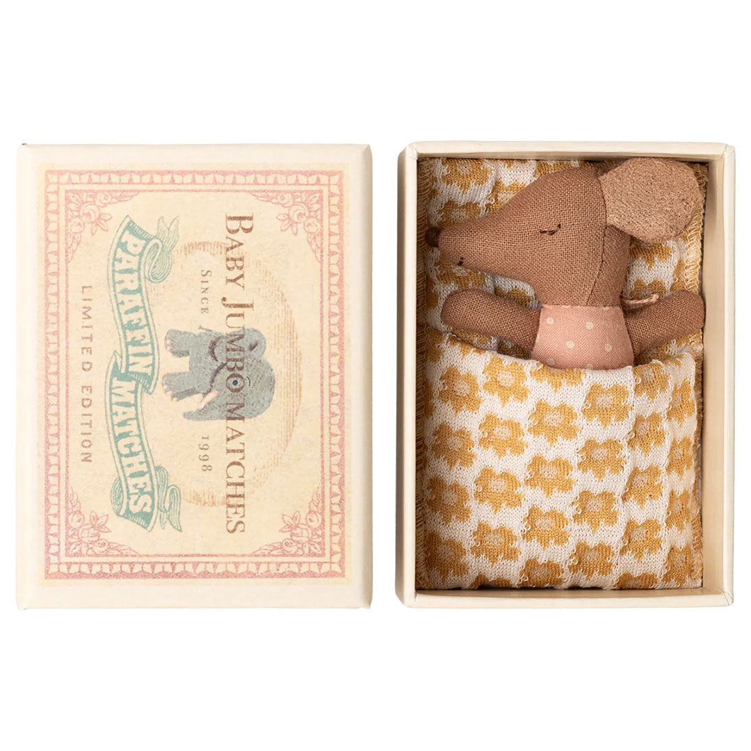 maileg knuffelmuis babymuis in luciferdoosje - rose - 10 cm | 17-5002-00 | 0