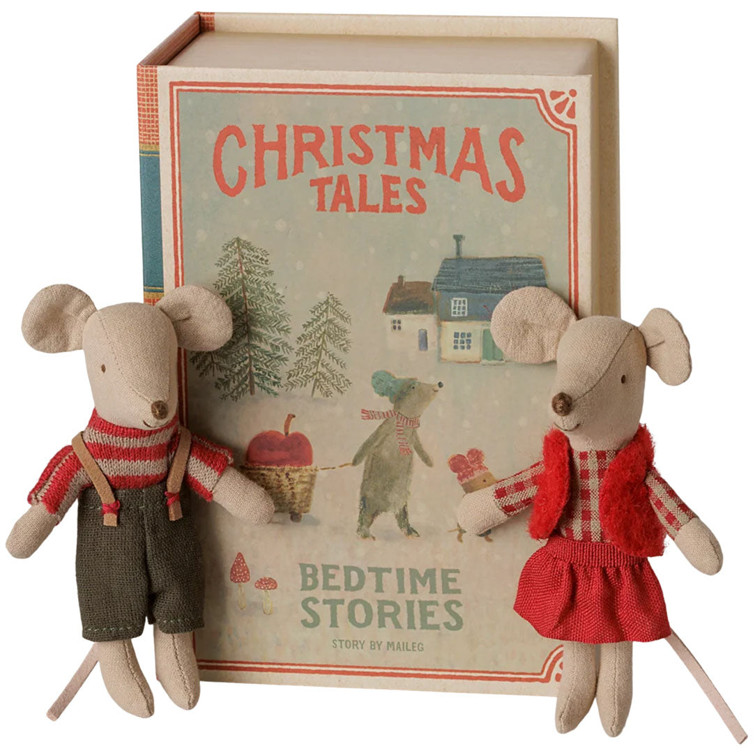 maileg knuffelmuizen in boek - tweeling - kerst - 16,5 cm | 14-6701-00 | 