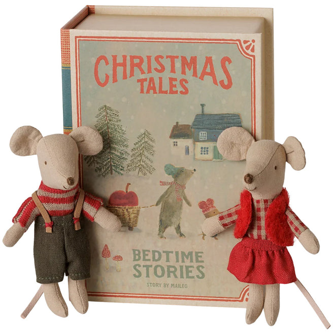 maileg knuffelmuizen in boek - tweeling - kerst - 16,5 cm | 14-6701-00 | 