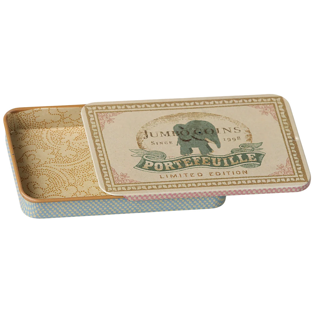 maileg opbergblikje - jumbo coins - blue - 9 cm | 19-6604-00| 2
