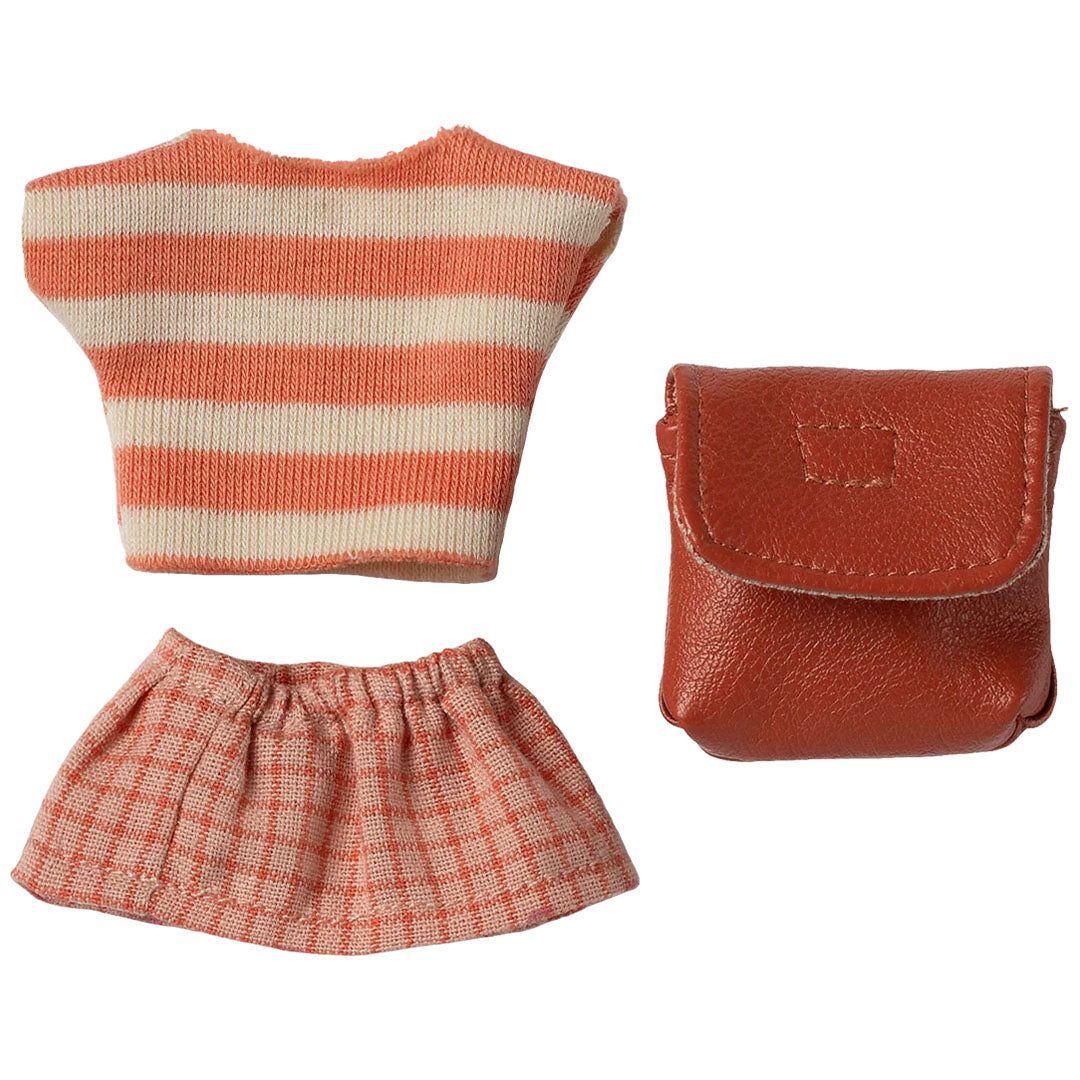 maileg poppenkleding met tas - grote zus muis - coral | 17-6205-01 | 