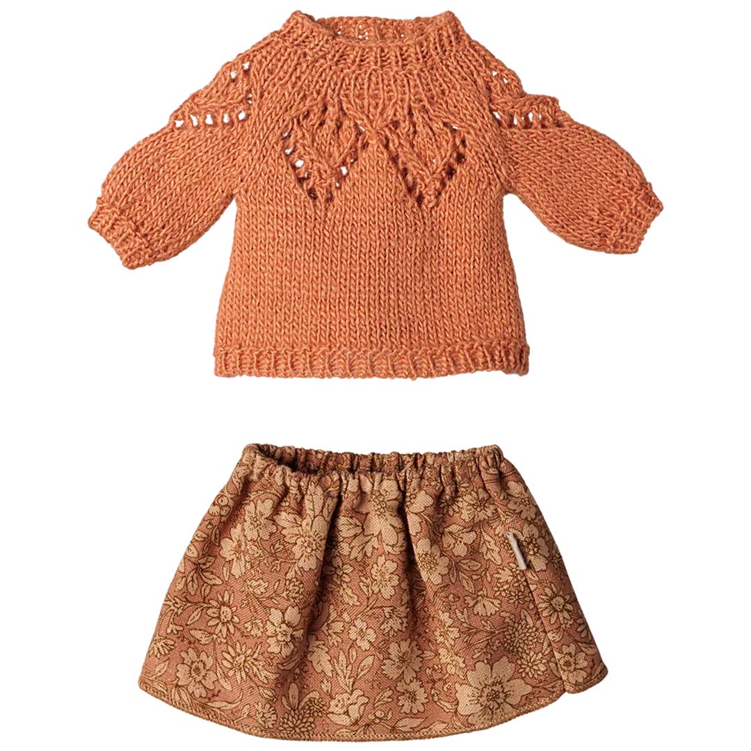 maileg poppenkleding trui en rok - middel  muis - coral | 17-6400-01 | 