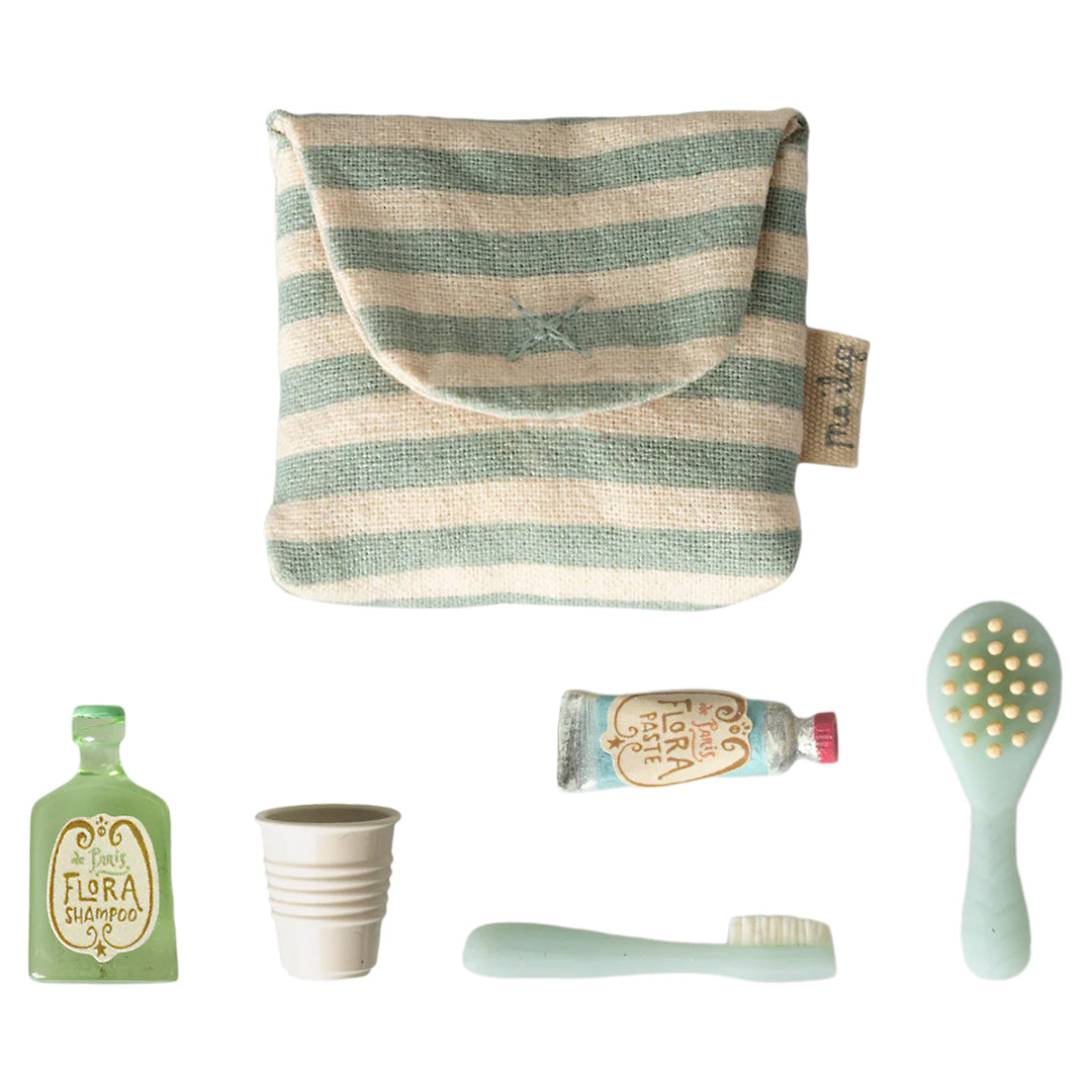 maileg poppenverzorgingsset met tas - muis - blue stripe | 11-6303-01 | 4