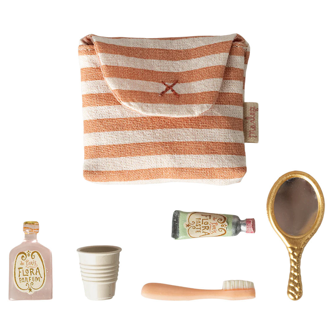 maileg poppenverzorgingsset met tas - muis - coral stripe | 11-6303-00 | 4
