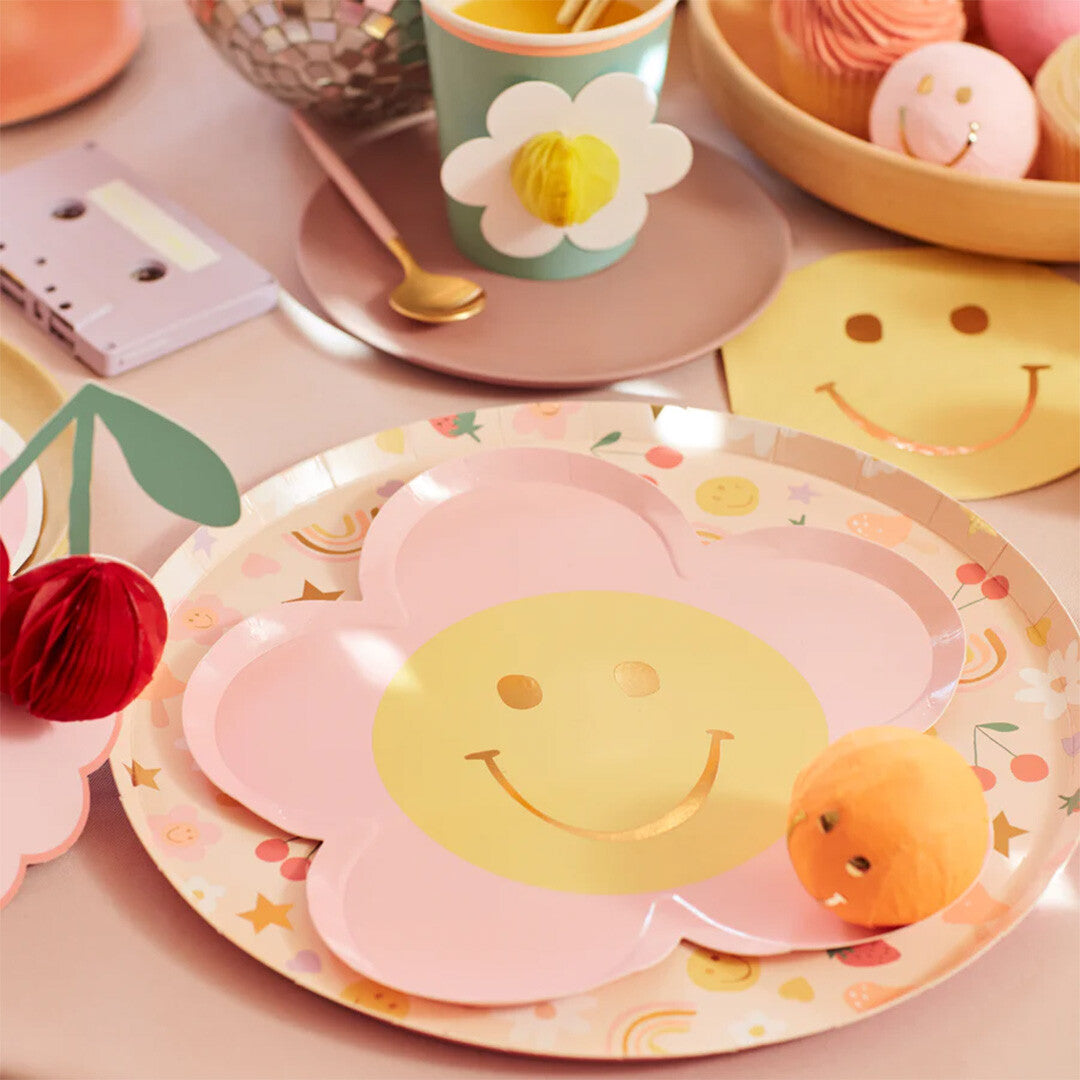 meri meri borden happy face flower - 8st  | 275684 | 1