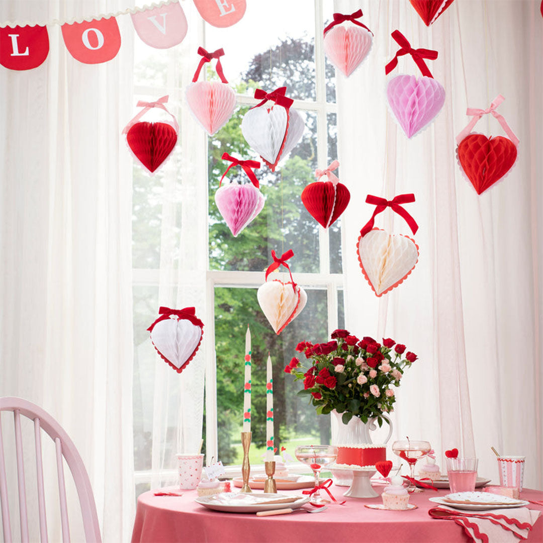 meri meri feestversiering honingraat hartjes - 8st | 284118 | 1