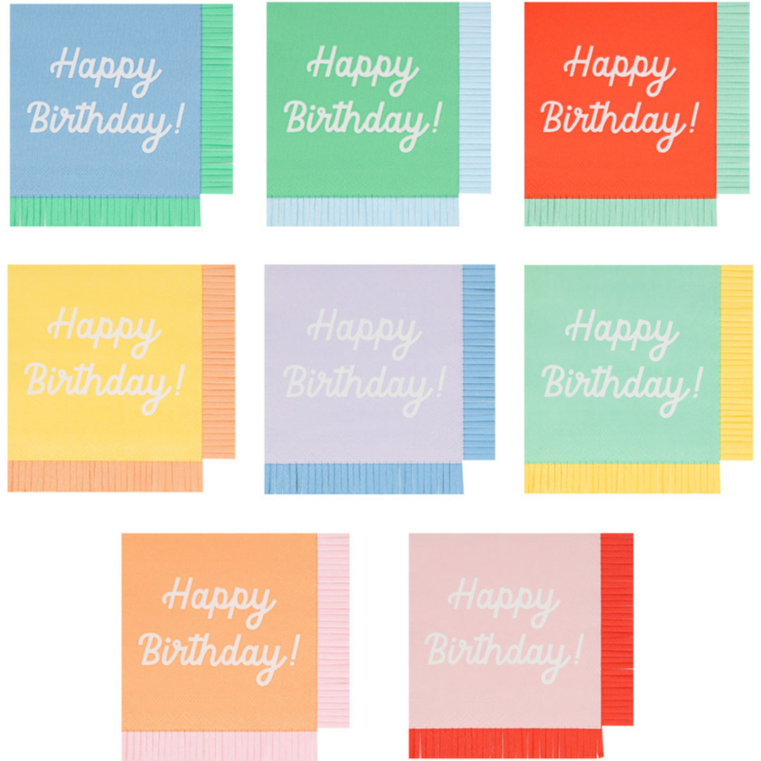 meri meri servetten happy birthday gekleurd - large - 16st | 288285 | 0