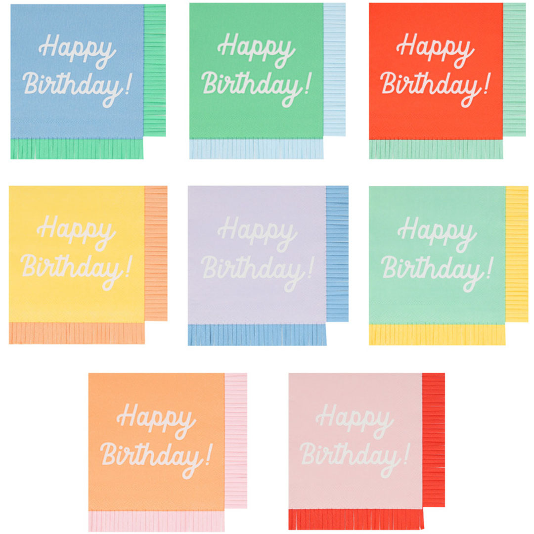 meri meri servetten happy birthday gekleurd - small - 16st | 286233 | 0