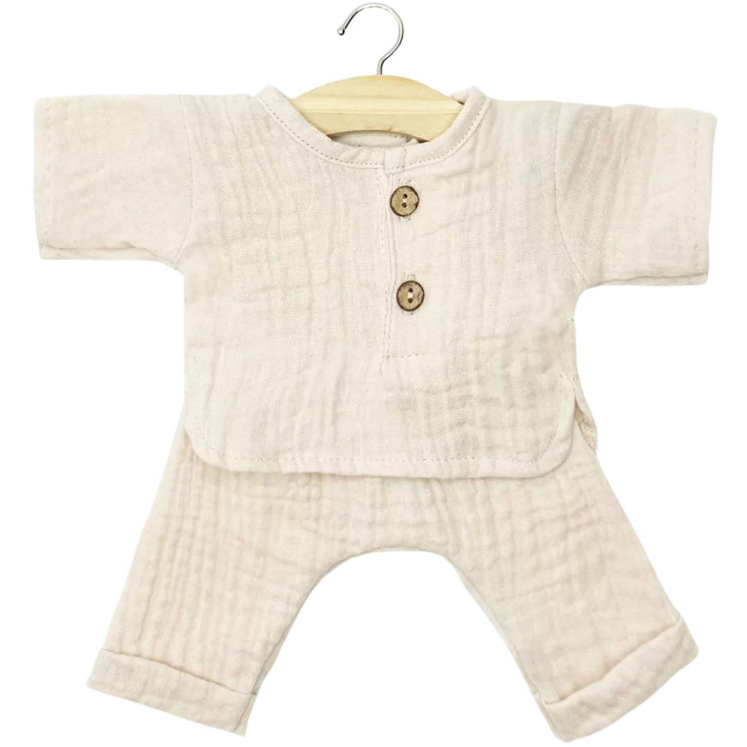 minikane poppenkleding broek en shirt andrea - ecru - 34 cm | CG.17.407 | 0