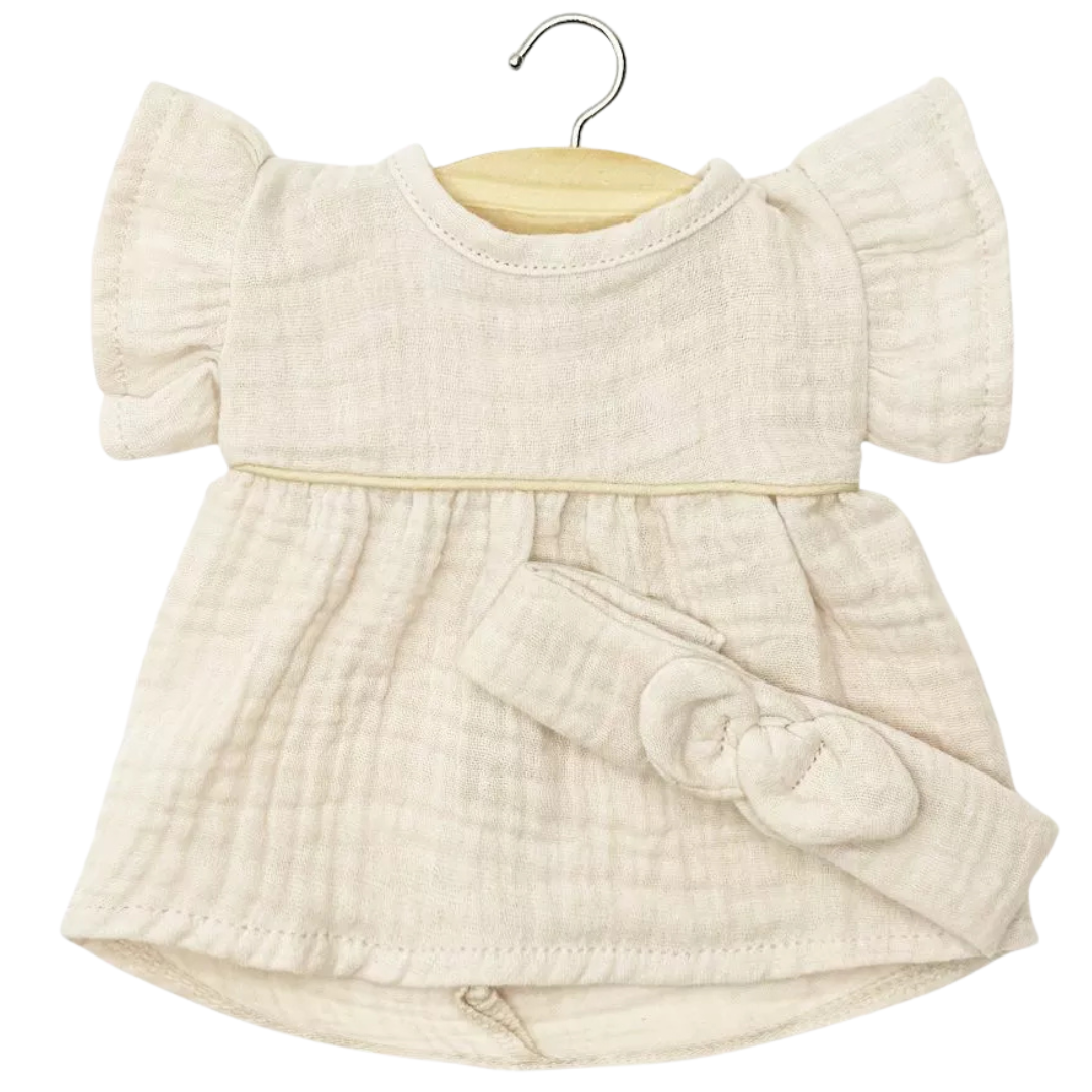 minikane poppenkleding jurk daisy met haarband - ecru - 34 cm | CG.17.397 | 0