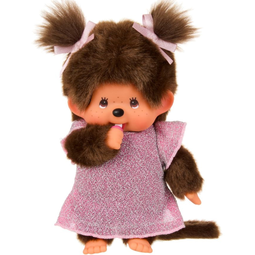 monchhichi pop meisje in roze glitterjurk - 20 cm | MI204052 | 1