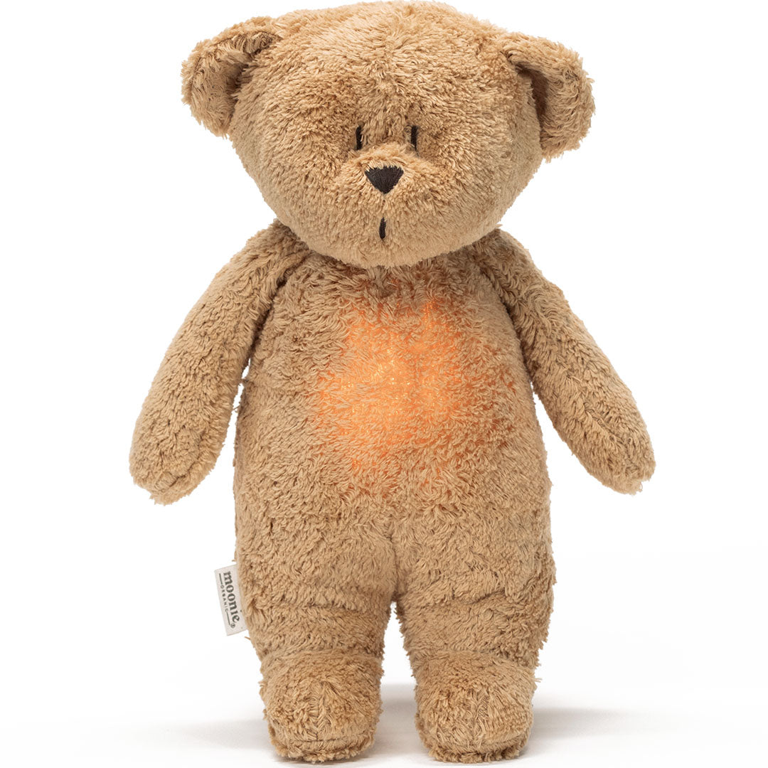 moonie 2.0 next gen knuffelbeer met nachtlamp en geluid – cappuccino natur – 28 cm | MCA2 | 0