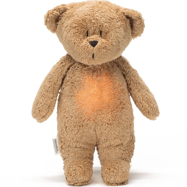 moonie 2.0 next gen knuffelbeer met nachtlamp en geluid – cappuccino natur – 28 cm | MCA2 | 0