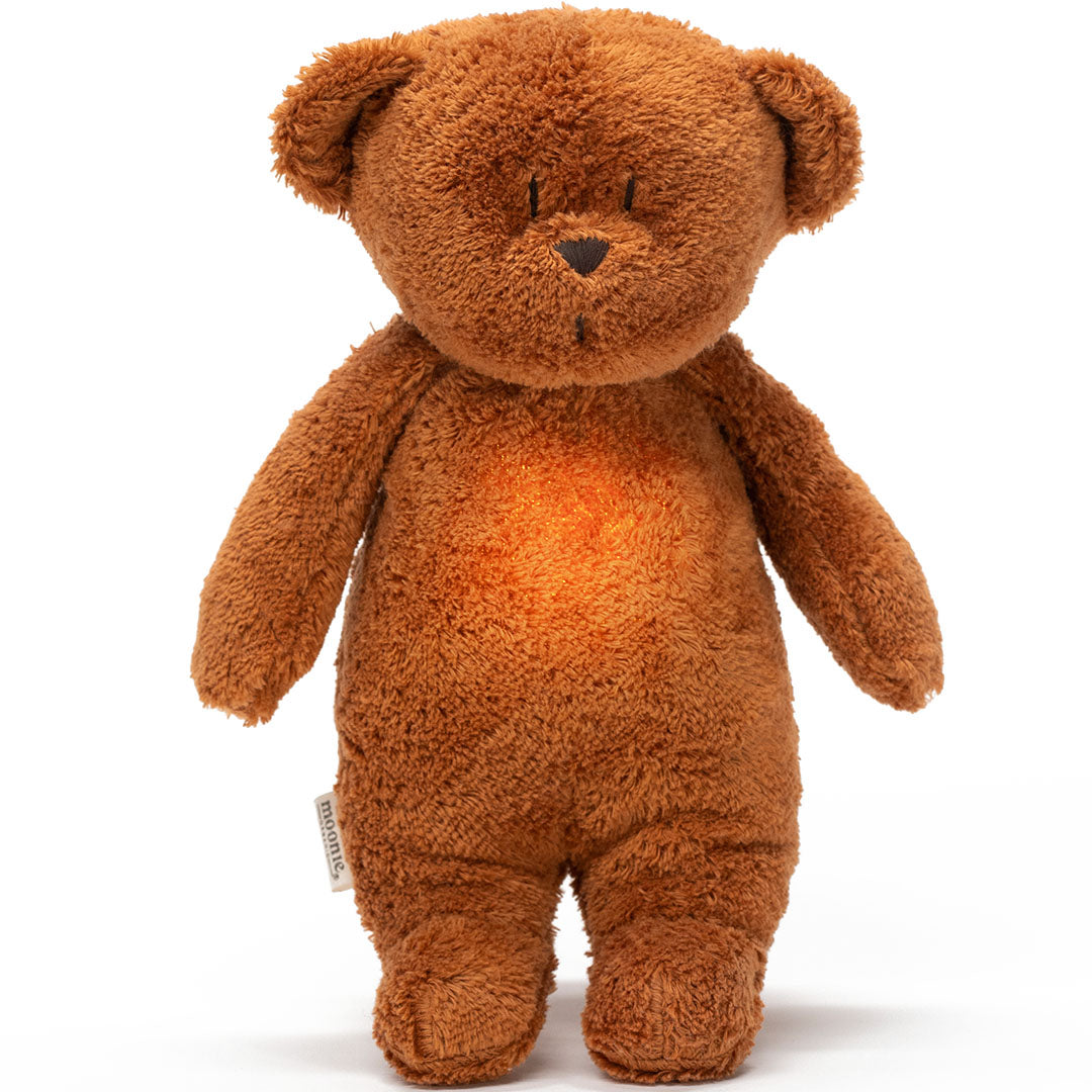 moonie 2.0 next gen knuffelbeer met nachtlamp en geluid – caramel natur – 28 cm | MCR2 | 0