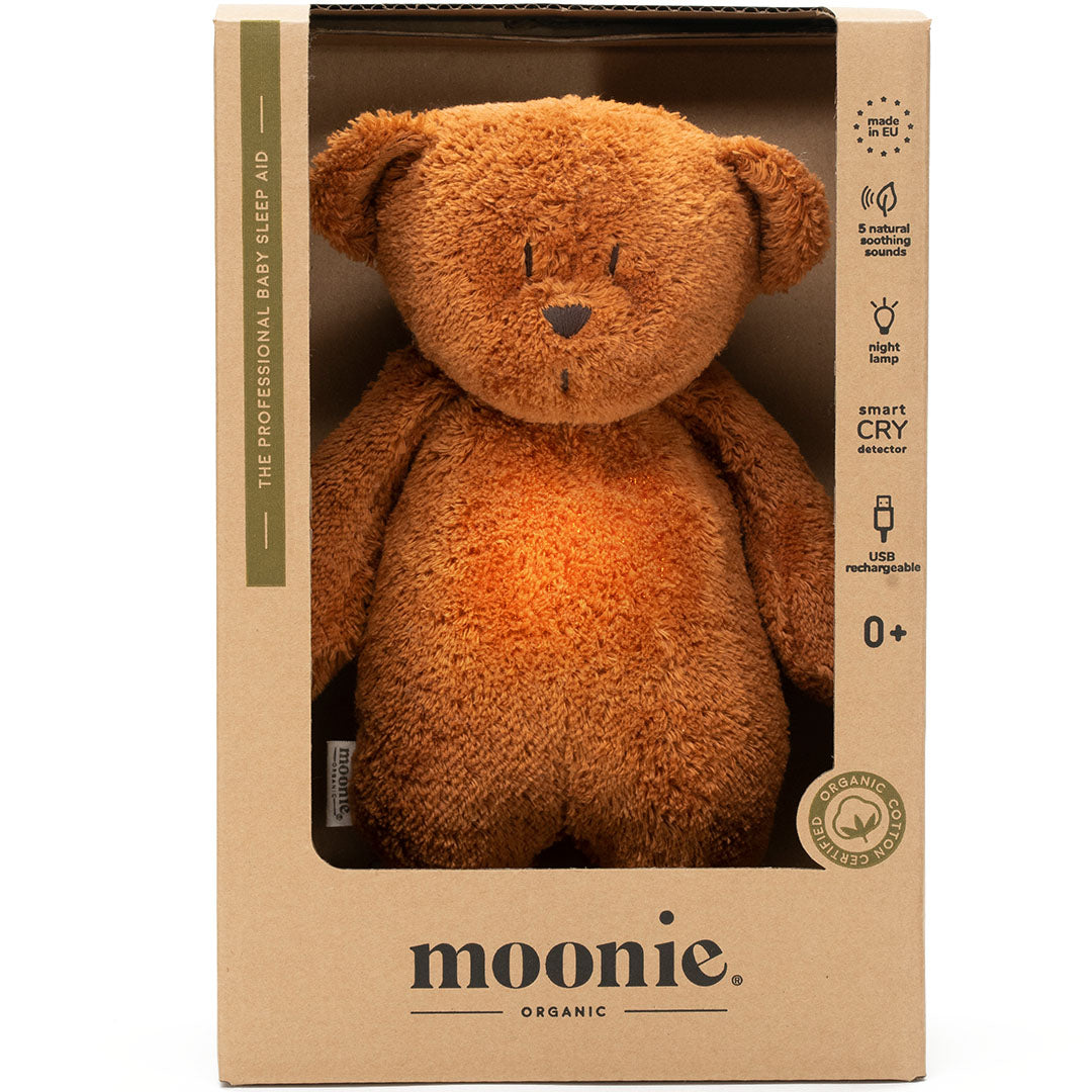 moonie 2.0 next gen knuffelbeer met nachtlamp en geluid – caramel natur – 28 cm | MCR2 | 1