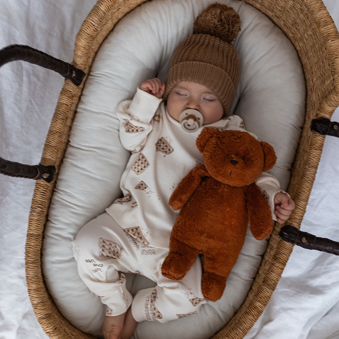 moonie 2.0 next gen knuffelbeer met nachtlamp en geluid – caramel natur – 28 cm | MCR2 | 3