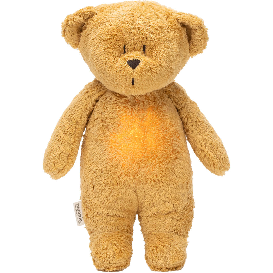 moonie 2.0 next gen knuffelbeer met nachtlamp en geluid - honey natur - 28 cm | MHO2 | 0