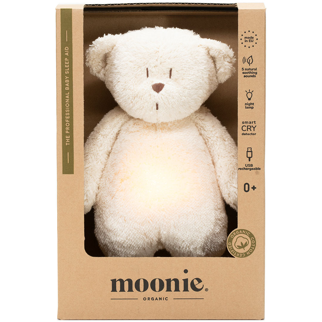 moonie 2.0 next gen knuffelbeer met nachtlamp en geluid - polar natur - 28 cm | MPO2 | 1