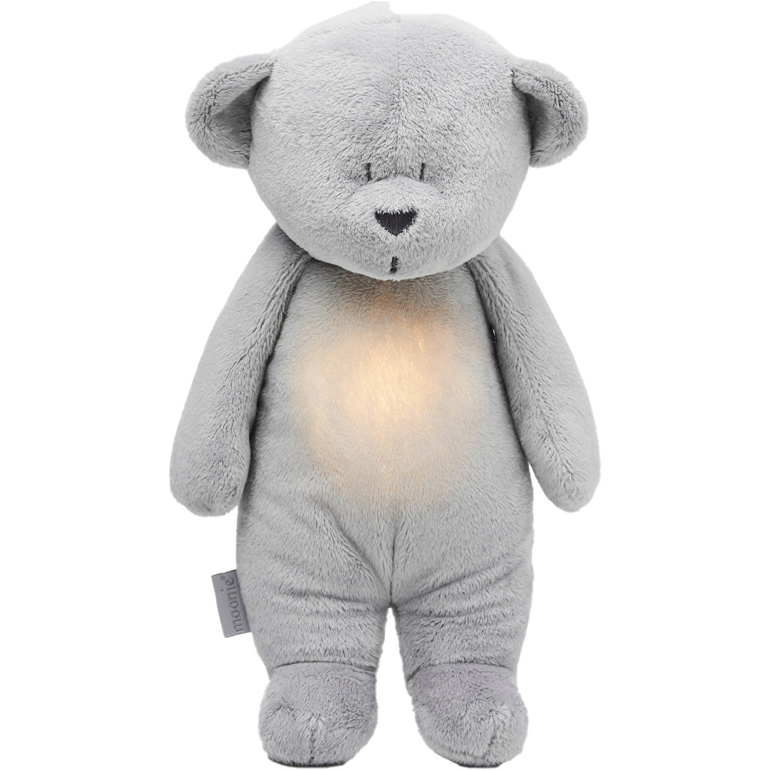 moonie 2.0 next gen knuffelbeer met nachtlamp en geluid - silver - 28 cm | MSI2 | 0
