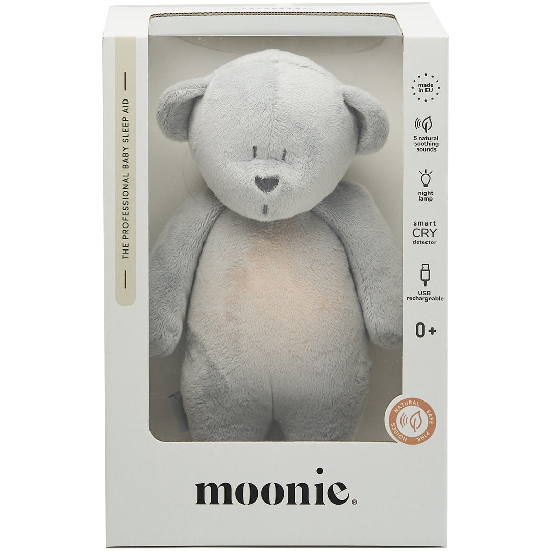moonie 2.0 next gen knuffelbeer met nachtlamp en geluid - silver - 28 cm | MSI2 | 3