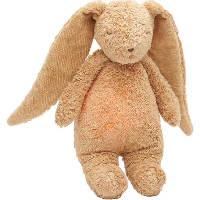 moonie 2.0 next gen knuffelkonijn met nachtlamp en geluid - cappuccino natur - 28 cm | KCA2 | 0