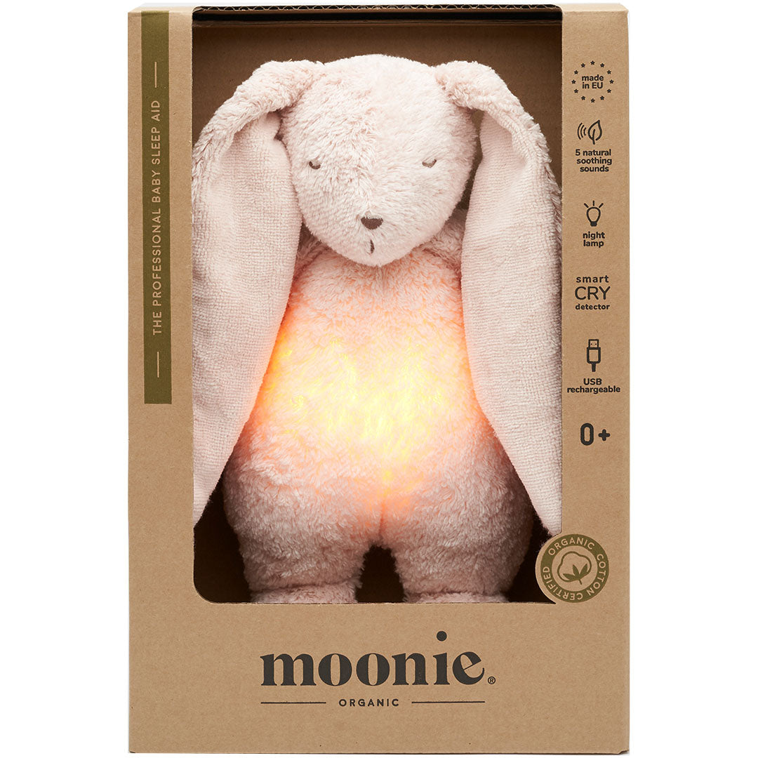 moonie 2.0 next gen knuffelkonijn met nachtlamp en geluid - rose natur - 28 cm | KRO2 | 1