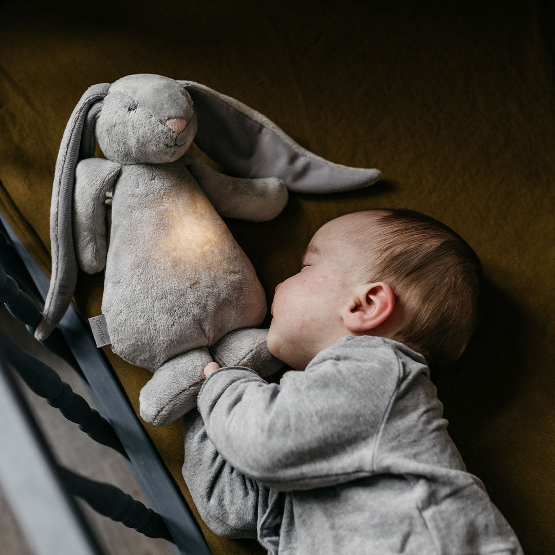 moonie 2.0 next gen knuffelkonijn met nachtlamp en geluid - silver - 28 cm | KSI2 | 5
