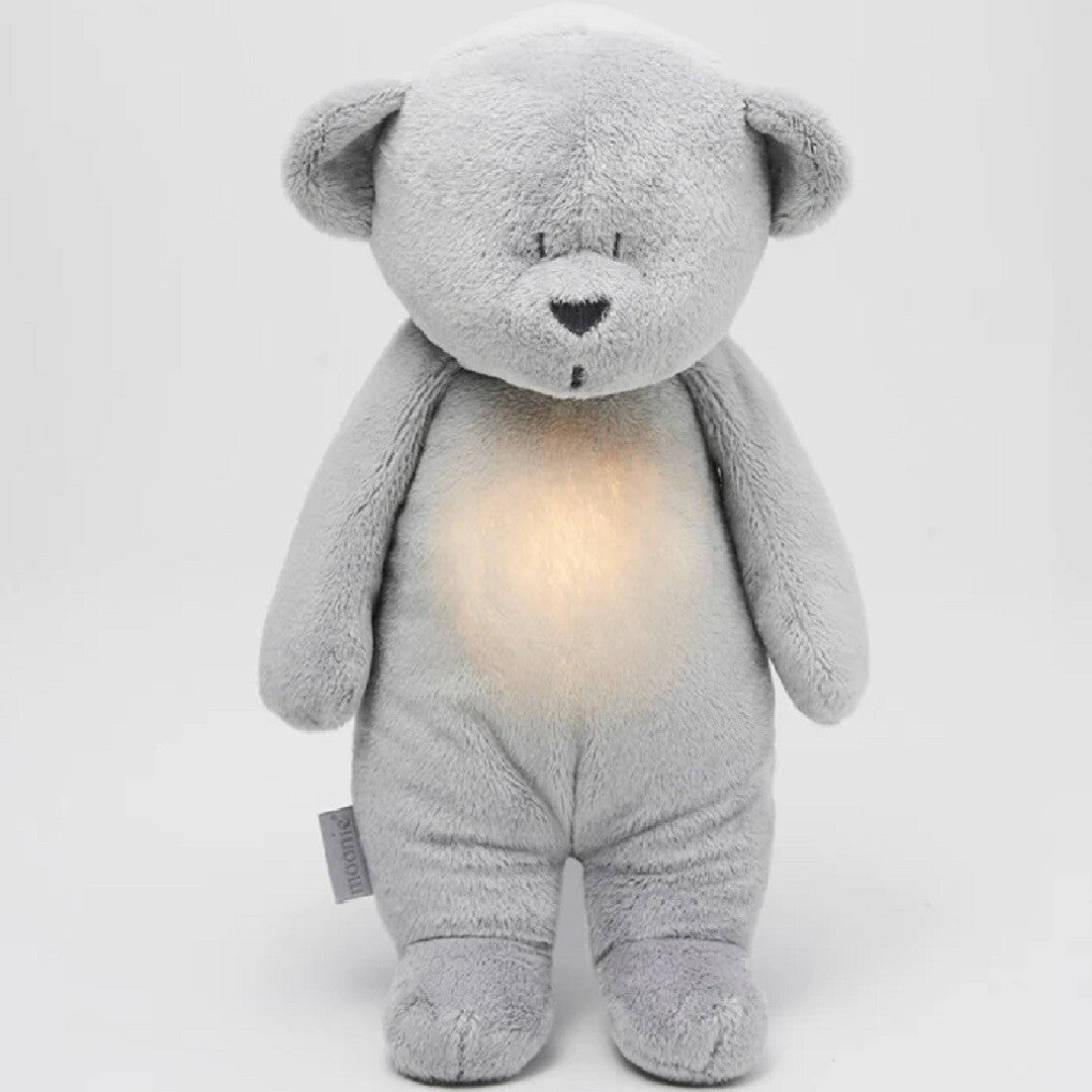 moonie knuffelbeer met nachtlamp en geluid - silver - 28 cm | MOO6005 | 0