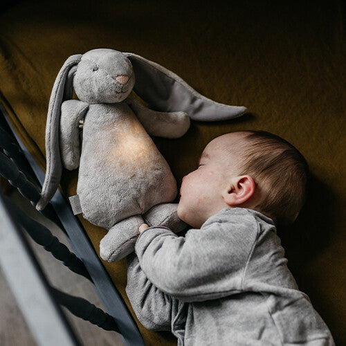 moonie knuffelkonijn met nachtlamp en geluid - silver - 28 cm | MOO1005 | 1