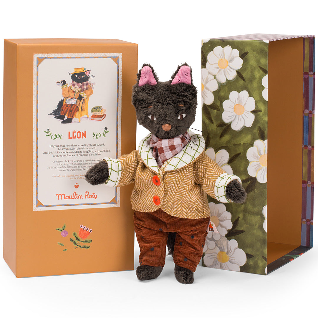 moulin roty knuffelkat les minouchkas - léon - 25,5 cm | 681028 | 1