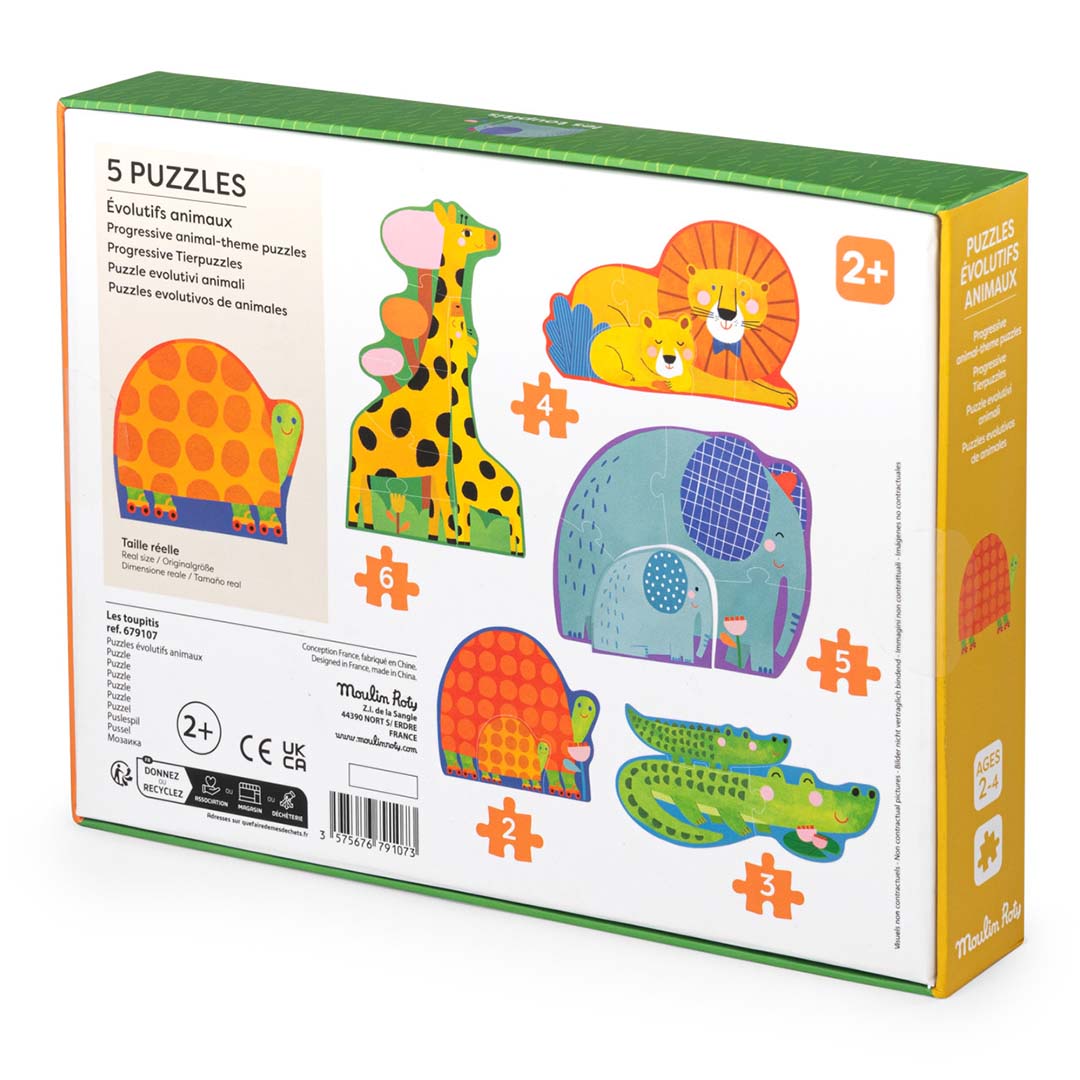 moulin roty puzzel 5 formaten les toupitis - dieren - 2,3,4,5,6 st | 679107 | 3