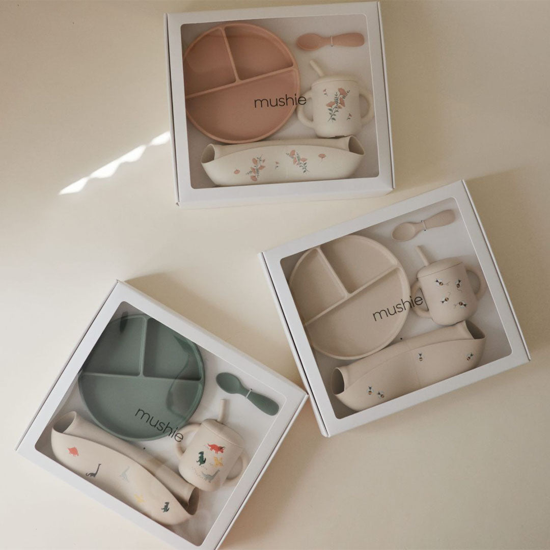 mushie giftbox siliconen servies - dino