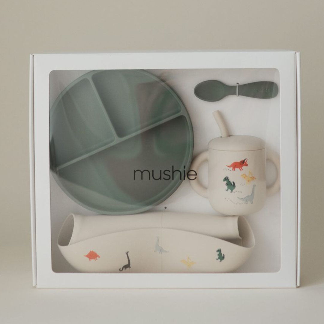 mushie giftbox siliconen servies - dino