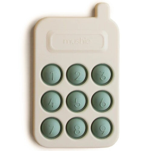 mushie sensorische speelgoedtelefoon - cambridge blue | 70.049.03 | 0