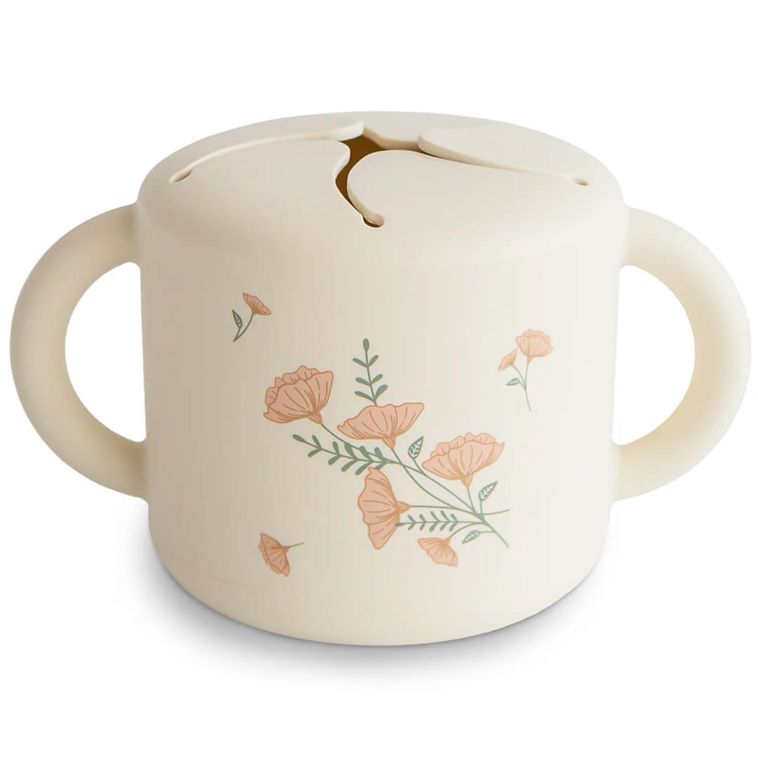 mushie siliconen snackbeker - pink flowers | 70.026.60 | 0