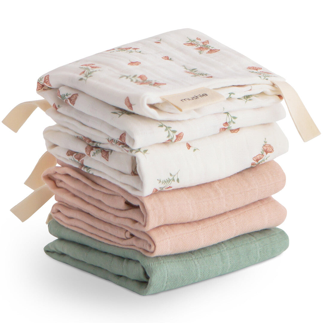 mushie washandjes pink flowers - 5st   | 70.713.01 | 0
