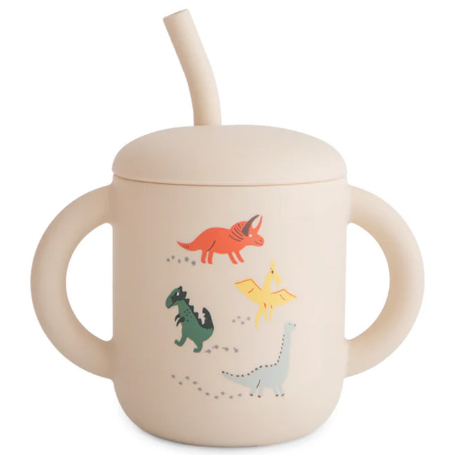 mushie siliconen kinderbeker met rietje - dino | 70.051.64 | 0