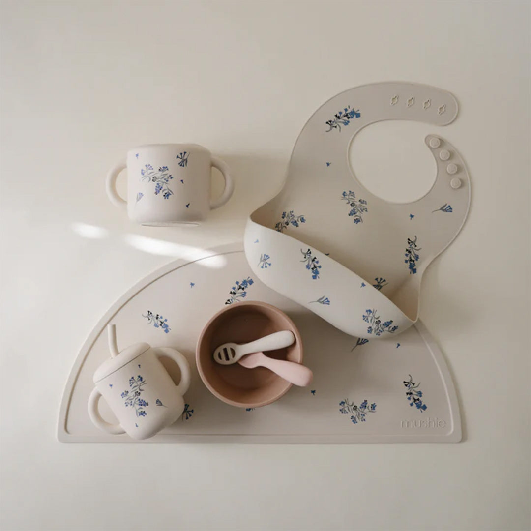 mushie siliconen kinderbeker met rietje - lilac flowers | 70.051.63| 1