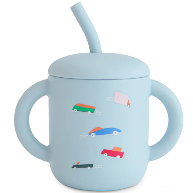 mushie siliconen kinderbeker met rietje - retro cars | 70.051.62 | 0